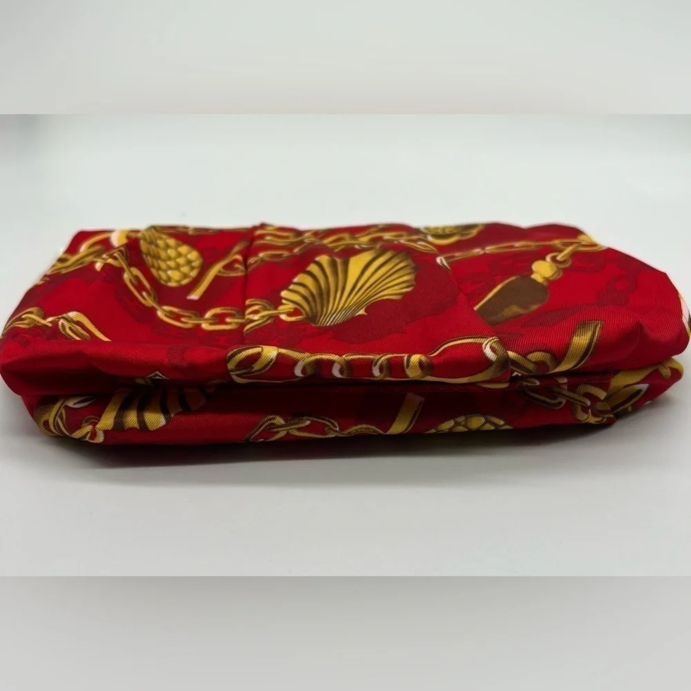 Estée Lauder red and gold cloth pleaded cosmetic bag NEW
